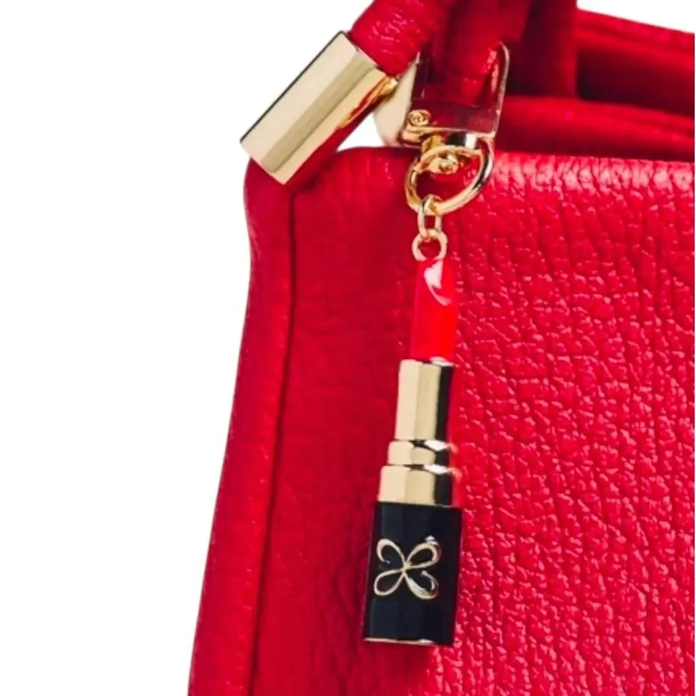 Anthropologie Maeve Lipstick Shaped Metal Bag Charm Keychain Red Black Gold New